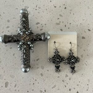 Cross Brooch with Cross Earrings
